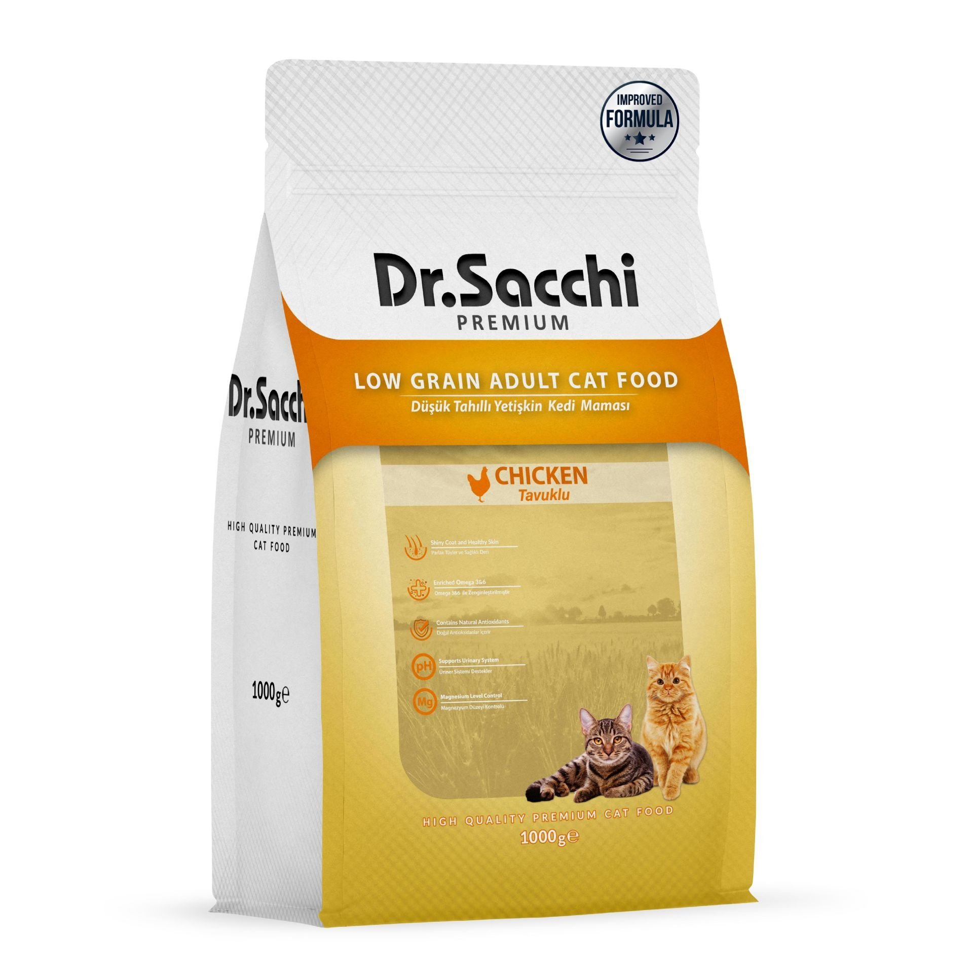 Dr. Sacchi Premium Nourriture pour chat au poulet à faible teneur en grains 1 kg