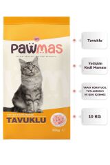 PAWMAS YETİŞKİN KEDİ MAMASI TAVUKLU 10 KG