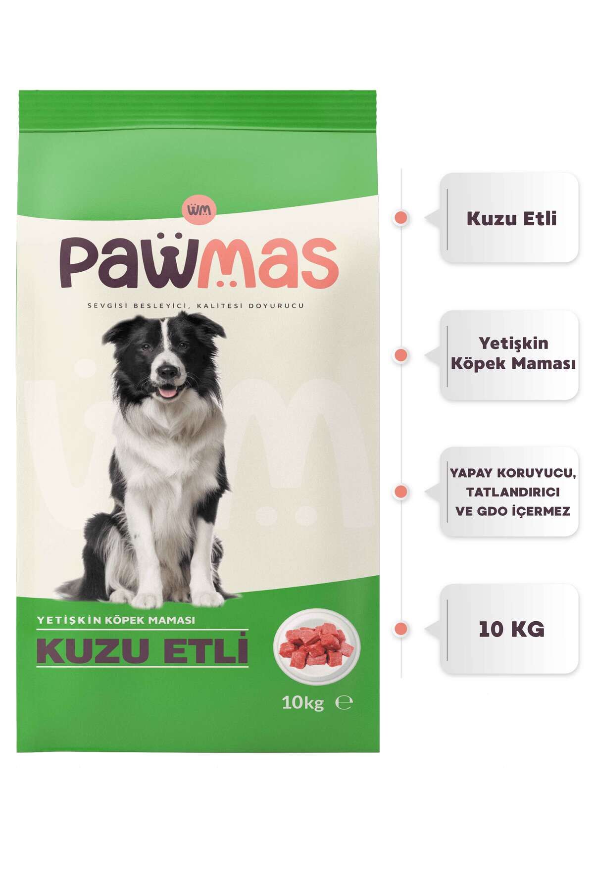 PAWMAS YETİŞKİN KÖPEK MAMASI KUZU ETLİ 10 KG