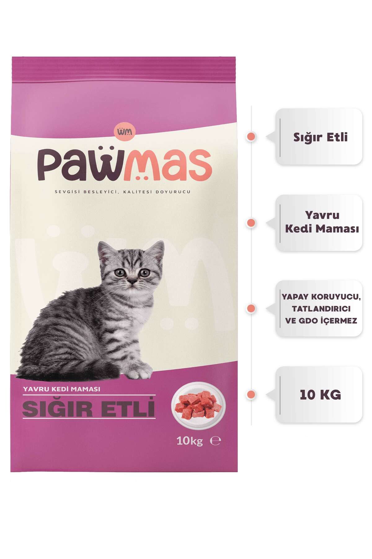 PAWMAS YAVRU KEDİ MAMASI SIĞIR ETLİ 10 KG