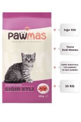 PAWMAS YAVRU KEDİ MAMASI SIĞIR ETLİ 10 KG