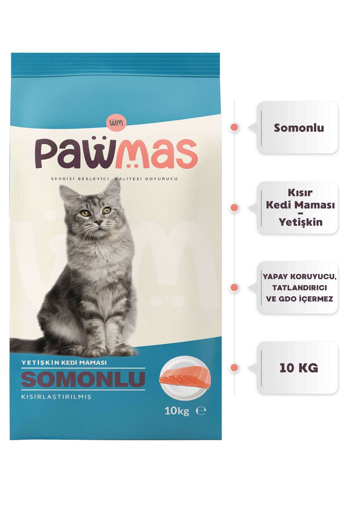 PAWMAS YETİŞKİN KISIR KEDİ MAMASI SOMON 10 KG