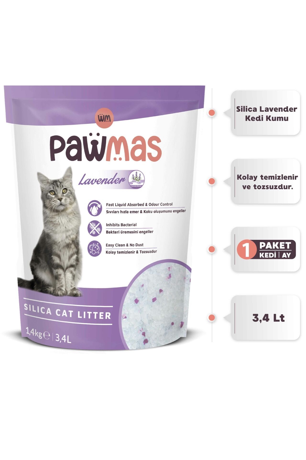 Наполнитель для кошачьего туалета Pawmas Silica Lavender 3,4 л
